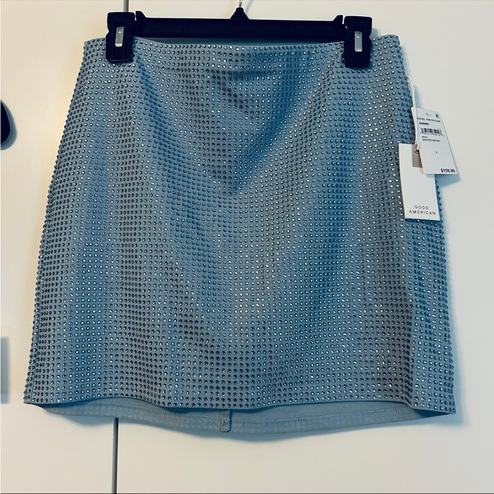 NWT Good American Crystal Mini Skirt - blue